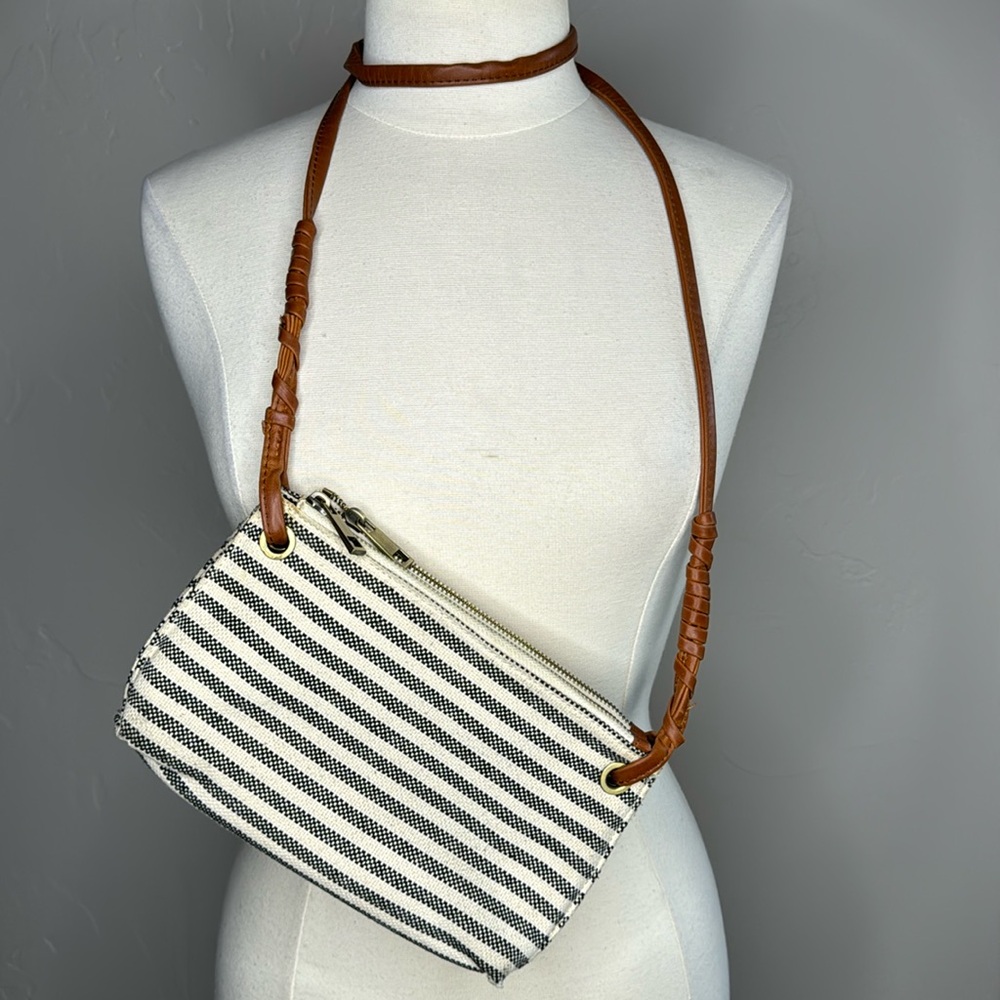 Sole/Society White and black stripe purse with Brown long strap